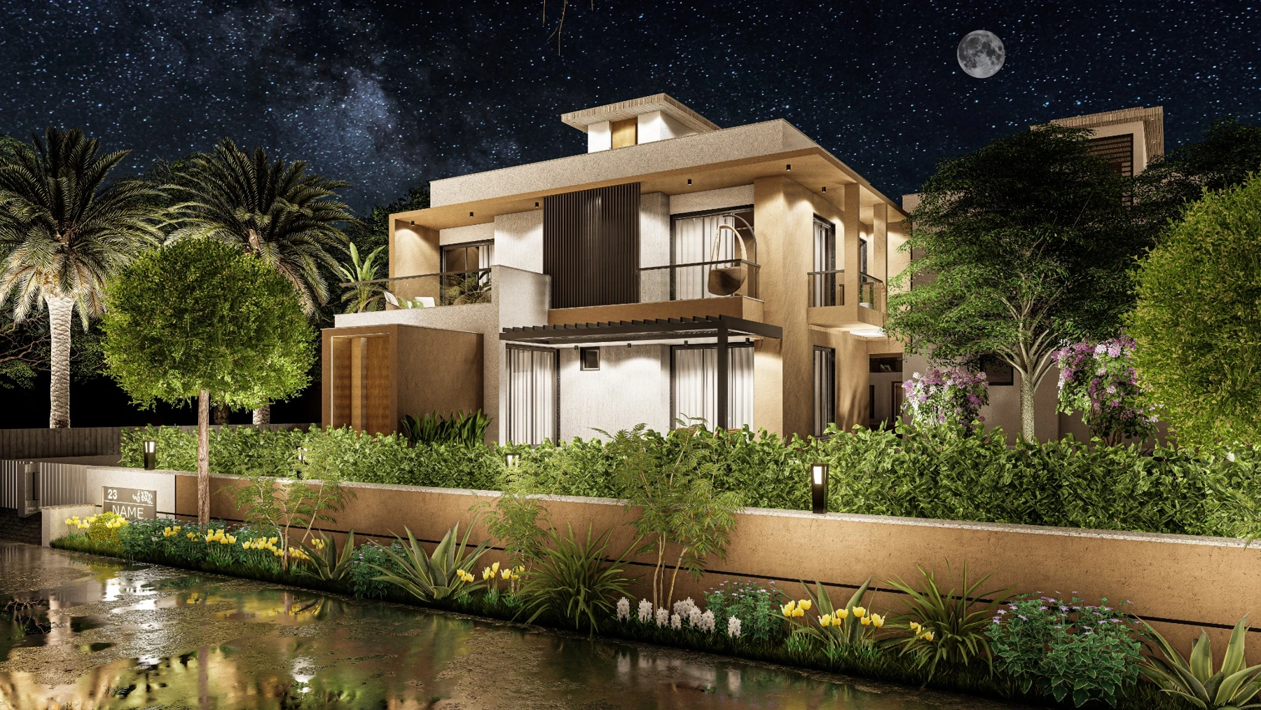 Lakeside Meadows villa night view